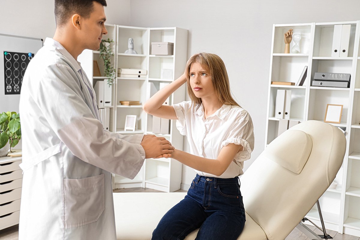 Young woman with brain concussion