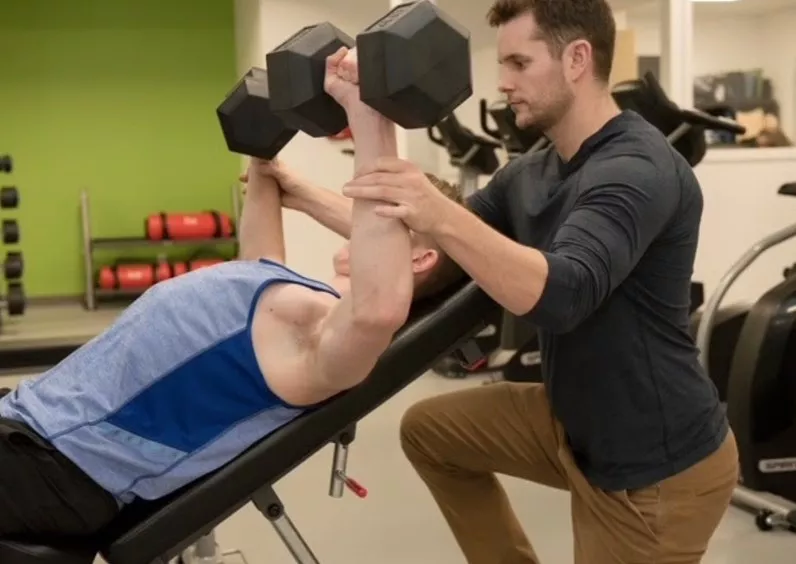 PMBJ working with man on weight training